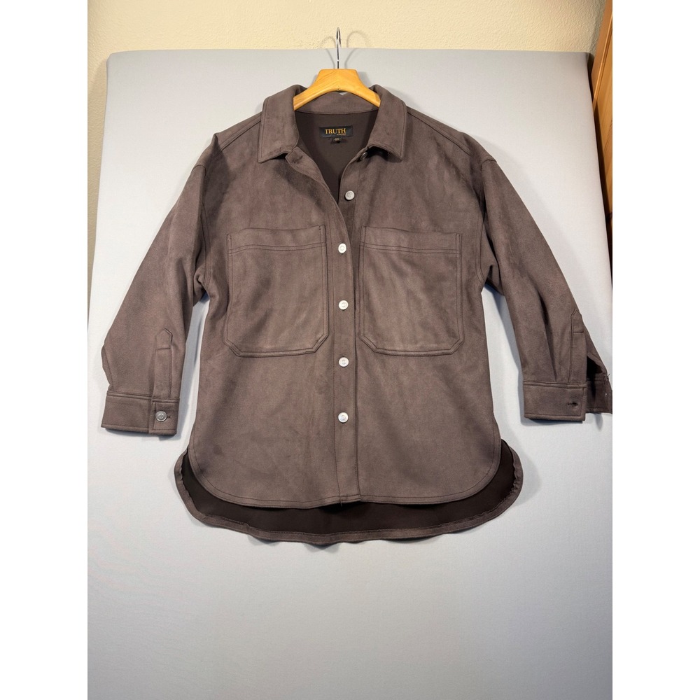 Truth by Republic Faux Suede Shacket Brown Button Up Shirt Jacket Small